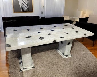 Piano tavolo da pranzo in agata bianca, tavolo da conferenza in agata, piano tavolo da cucina in agata, mobili di lusso in pietra preziosa per l'arredamento dell'ufficio domestico, tavolo in pietra