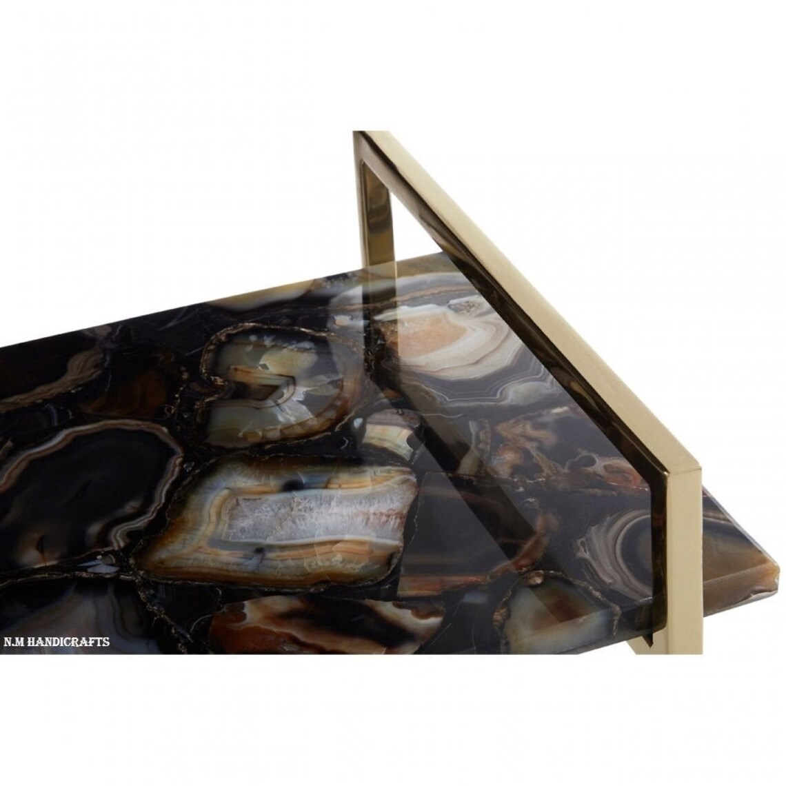 Luxury Black Agate Serving Tray With Metal Handles Agate Etsy