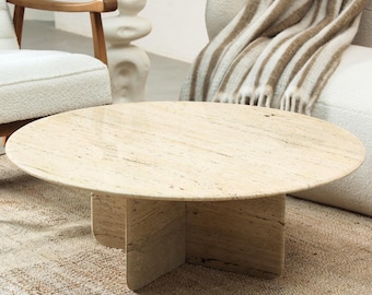 Travertine Marble Coffee Table, Travertine Stone Center Table, Marble Living Room Table with marble stand, Restaurant Coffee Table