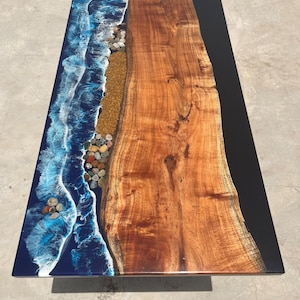 Wood Resin River Table, Beach Design coffee table, Sea Waves Epoxy Dining Table Top, Center Table Top, Hallway Table, Wood & Epoxy Table