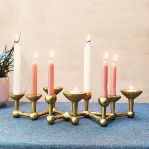Handcrafted Multi Candle Centrepiece Candelabra Tealight and Candle Holder in Matt Gold Finish