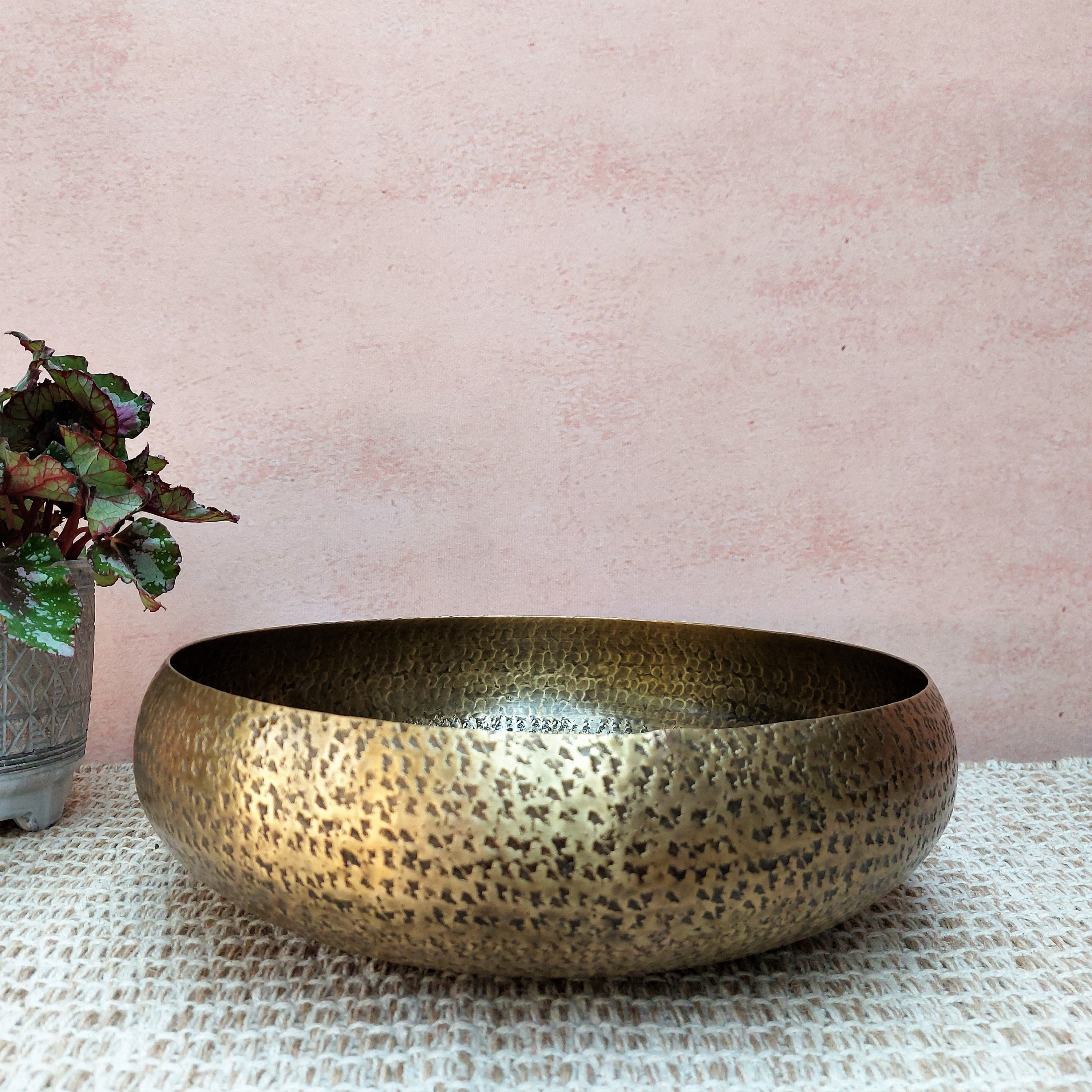 Urli Hammered Heavy and Solid Large Decorative Pure Brass Bowl in