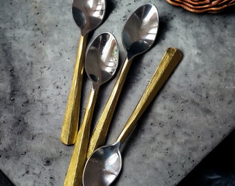 4 Piece Handcrafted Rustic Gold Stainless Steel Teaspoons in an Eco-friendly gift box