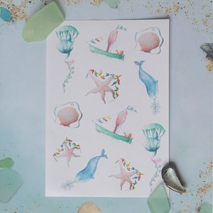 Stickers, pack, marine, sea, designer, recycled, illustrated, Sets, nautical, whimsical, biodegradable packaging, quirky,