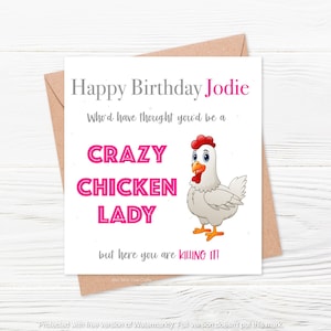 Carte d’anniversaire personnalisée, carte d’anniversaire, carte d’anniversaire adulte, carte d’anniversaire de poulet, carte d’anniversaire Crazy Chicken Lady, Crazy Chicken Lady