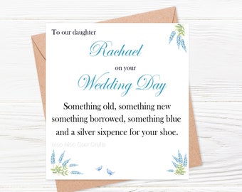To Our Daughter on Her Wedding Day Card,  Wedding Day Daughter Card, Personalised Card, Wedding Sixpence Card, Wedding Sixpence, Handmade