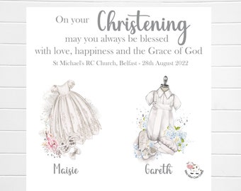 Christening Card for Twins, Baptism Card, Naming Ceremony for Twins, Religious Personalised Christening Luxury Card for Twins