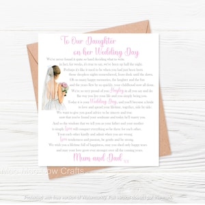 Carte fille personnalisée pour mariage, Carte spéciale pour le jour du mariage d'une fille, Carte pour le jour du mariage, Carte sincère, Carte pour le jour du mariage d'une fille
