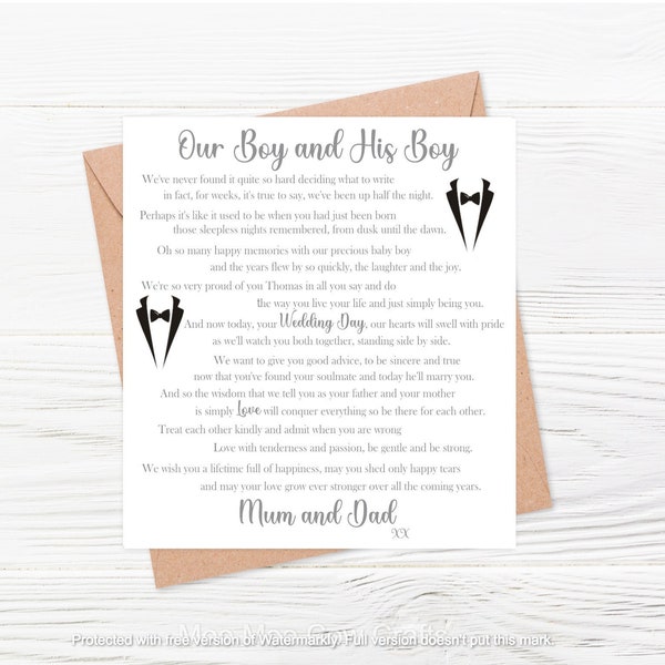 Wedding Card for Son,  Gay Wedding Card, Gay Card, Wedding Card, Gay Son Wedding Day Card, LGBT Card, Heartfelt Wedding Card, Wedding Card