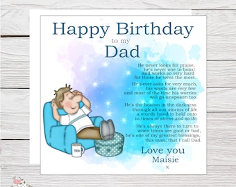 Birthday Card for Dad with Verse, Daddy, Da, Pops Birthday Card, Sentimental Personalised Birthday Card