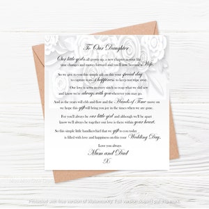 À notre fille sur sa carte du jour du mariage, la carte du jour du mariage pour la fille, la carte spéciale pour la fille le jour du mariage, la carte du jour du mariage