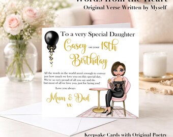 Personalised Daughter Birthday Card: Luxury Large Card with Original Sentimental Verse, Badge & Gift Wrap