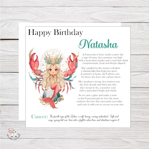 Carte personnalisée d'anniversaire de cancer, carte d'anniversaire de cancer de signe de zodiaque, carte d'anniversaire de signe d'étoile, carte d'anniversaire de cancer Starsign, fille
