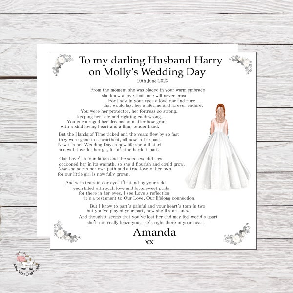 To my Husband on our Daughter's Wedding Card, Father of the Bride Card from Wife, Partner, Personalised Card for Husband, Partner, Dad