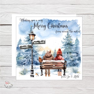 Emballage cadeau de Noël Across the Miles et carte assortie, carte de Noël personnalisée et papier d'emballage pour les familles vivant loin de la maison