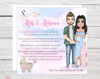 Congratulations Baby Shower Card for New Parents To Be, Personalised Badge and Matching Gift Wrap  For Daughter and Son In Law Parents To Be