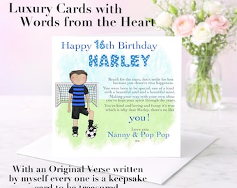 Personalised Football Birthday Card & Badge: Son, Grandson, 16th, 18th, Luxury Card with Sentimental Verse