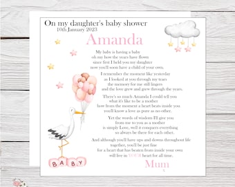 Daughter Baby Shower Card, Mum Mom To Daughter Baby Shower Card and Badge and Matching Wrapping Paper, To My Daughter on  her New Baby