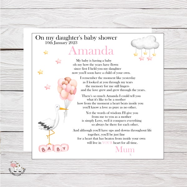 Daughter Baby Shower Card, Mum Mom To Daughter Baby Shower Card and Badge and Matching Wrapping Paper, To My Daughter on  her New Baby