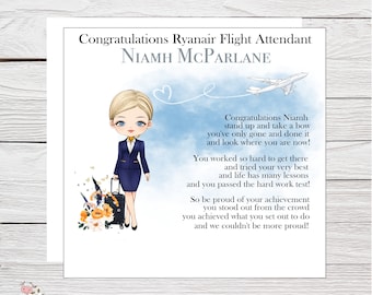Congratulations Ryanair Flight Attendant: Cabin Crew, Personalised Luxury Card with original verse