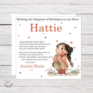 Jolie carte d'anniversaire pour nièce, de tout âge, insigne d'anniversaire, papier cadeau assorti, emballage cadeau, carte fantaisiste et papier cadeau