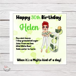 Carte d'anniversaire cocktail pour femme mojito, carte pour une fille merveilleuse, nièce, tout âge, badge, emballage cadeau et badge assortis, carte cocktails