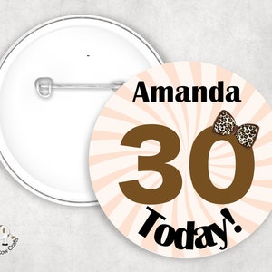 Large Happy Birthday Badge for 16th, 18th, 21st, 30th, 40th, 50th, 60th, 75mm Large Birthday Sash Badge, Personalised Badge