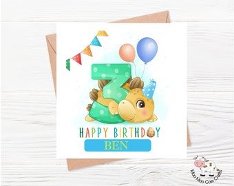 Personalised Dinosaur Birthday Card for Boy, Grandson, Son, Nephew, 3rd Birthday Dinosaur Card, Family, Dinosaur Birthday Card