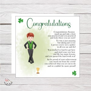 Félicitations carte de danse irlandaise, félicitations pour votre réussite danse irlandaise, carte de danse irlandaise garçon personnalisée, carte de félicitations