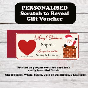 Chèque-cadeau de Noël à gratter pour révéler et carte de Noël assortie pour petit-enfant, nièce, neveu, toute parenté, père Noël, père Noël