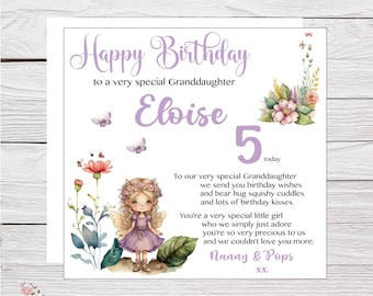 Personalised Birthday Card for Granddaughter: Luxury Fairy Card with Original Sentimental Verse, Matching Giftwrap