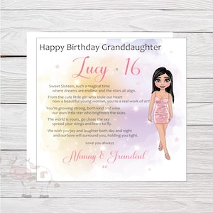 Grande carte personnalisée de fille pour un 16e anniversaire, carte pour une fille merveilleuse, badge, anniversaire de jeune fille seize ans, emballage cadeau