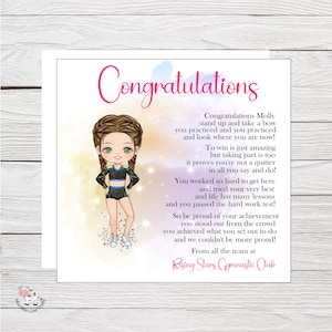 Carte de félicitations de gymnaste, félicitations pour votre réussite, carte de gymnastique personnalisée, carte de félicitations, grande carte de félicitations