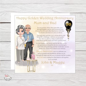 Carte d'anniversaire de mariage dorée pour maman et papa, parents, carte d'anniversaire de 50 ans et carte d'anniversaire personnalisée et emballage cadeau