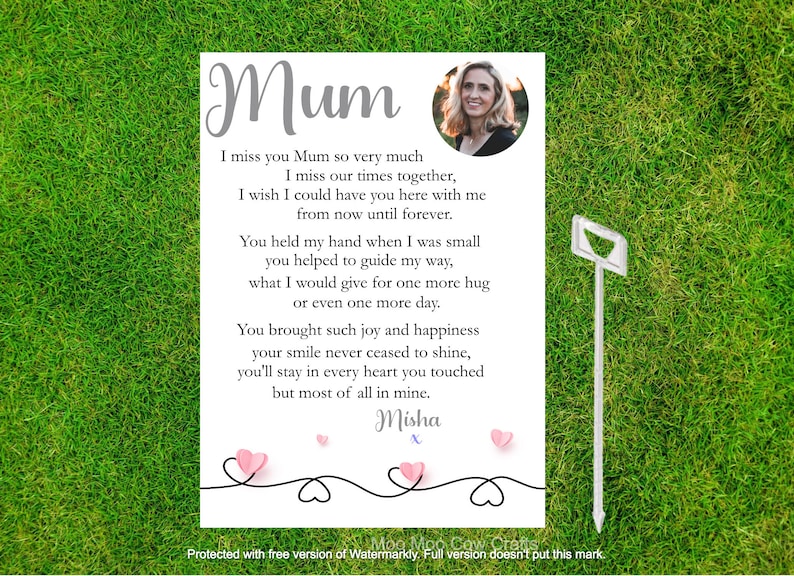 Personalised Mum Memorial Grave Card With Photo Heavenly Card | Etsy