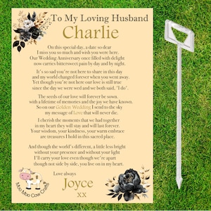 Carte commémorative personnalisée d'anniversaire de mariage d'or, carte au bord de la tombe, sympathie, carte du souvenir en pensant à vous pour mari, femme