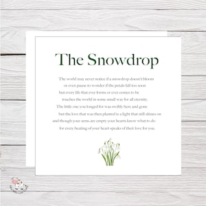 Carte-cadeau Le Perce-neige pour une fausse couche Sympathie pour dormir Deuil Perte de bébé Condoléances lorsque quelqu'un décède Perte d'un bébé Carte-cadeau