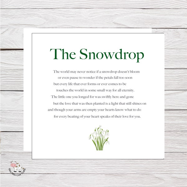 The Snowdrop Miscarriage Gift Card Baby Born Sleeping Sympathy Bereavement Baby Loss  Condolences When Someone Dies Loss of a Baby Gift Card