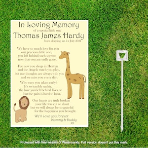 Carte cimetière personnalisée bébé né endormi, carte cimetière mort-né, carte mort de bébé, carte cimetière pour les parents jusqu'au bébé né endormi