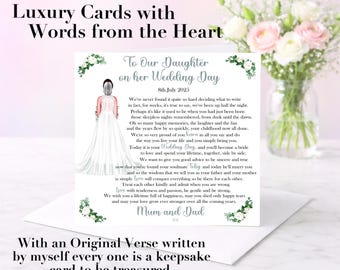 To our Daughter on her Wedding Day Card: Personalised Luxury Sentimental Card with Custom Verse, Matching Giftwrap