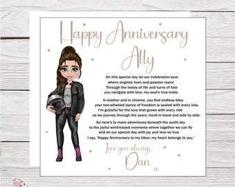 Wedding Anniversary Card for Biker, Motorbike Anniversary Card for Wife, Girlfriend Partner, Personalised Anniversary Card and Gift Wrap