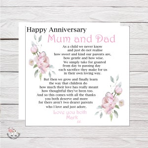 Carte d'anniversaire de mariage pour maman et papa, carte spéciale pour les parents, grande carte personnalisée pour maman et papa, avec papier cadeau assorti