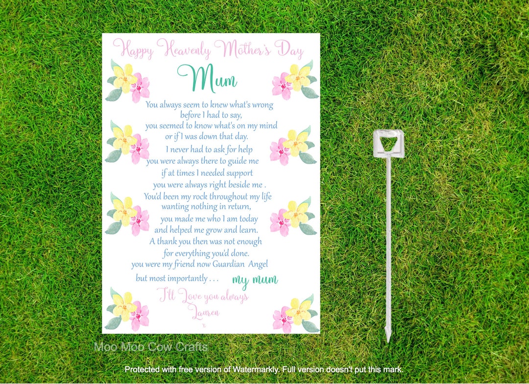 Personalised Mothers Day Memorial Grave Card, Heavenly Mother's Day ...