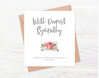 Personalised Sympathy Card, Bereavement Card, Card for Bereavement, With Deepest Sympathy Card, Handmade, Custom Card, Personalised Card