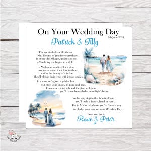 Carte de mariage à destination, carte de vœux pour le jour de votre mariage, carte de mariage à la plage avec emballage cadeau assorti, carte de mariage à l'étranger