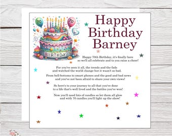 Birthday Cake Card: 70th Birthday, Husband, Partner