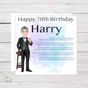 Carte d'anniversaire des 70 ans pour mari, partenaire, tout âge ou relation, emballage cadeau assorti, papier cadeau, carte avec verset