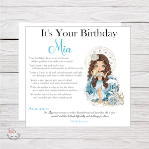 Carte d'anniversaire pour fille, petite-fille, toute relation, carte d'anniversaire personnalisée signe du zodiaque et emballage cadeau assorti