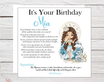 Personalised Daughter Birthday Card: Star Sign Zodiac, Large Luxury Gift with Original Sentimental Verse