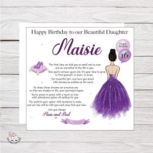 Carte de 16e anniversaire pour fille, petite-fille, carte personnalisée Sweet Sixteen, papier cadeau et badge, emballage cadeau